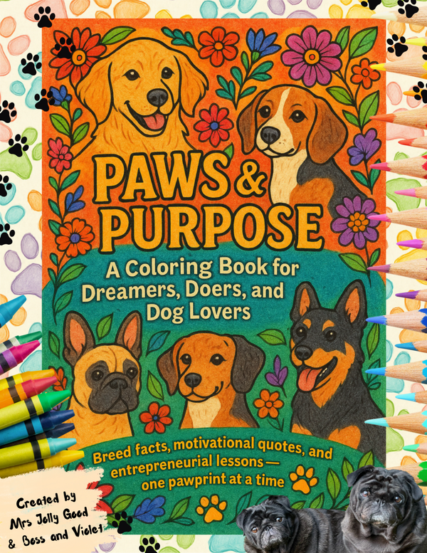 Paws & Purpose: A Coloring Book for Dreamers, Doers, and Dog Lovers (Mrs Jolly Good Coloring Books) Paperback
